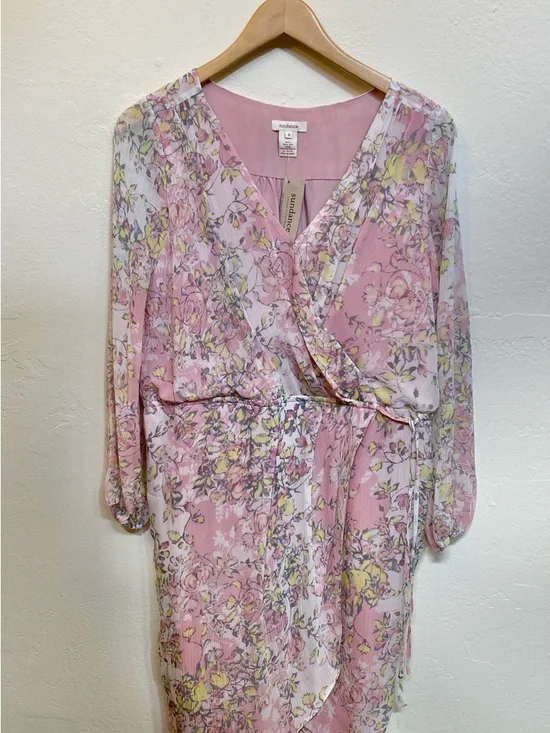 Sundance Silk Floral Wrap Dress Pink Boho Cottagecore Long Sleeve Size 6 NWT - Picture 1 of 13